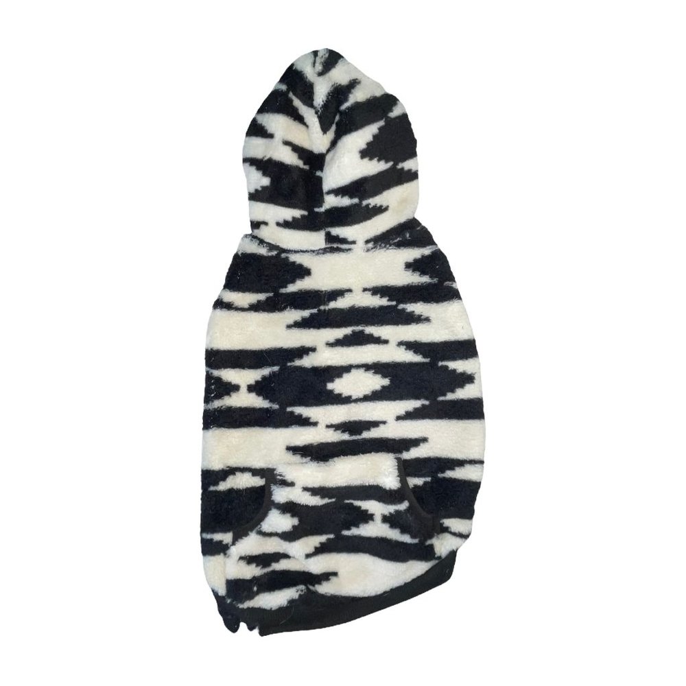 NWT Top Paw Black Aztec Zebra Fleece Jacket Hoodie Hooded Outerwear Dog XS